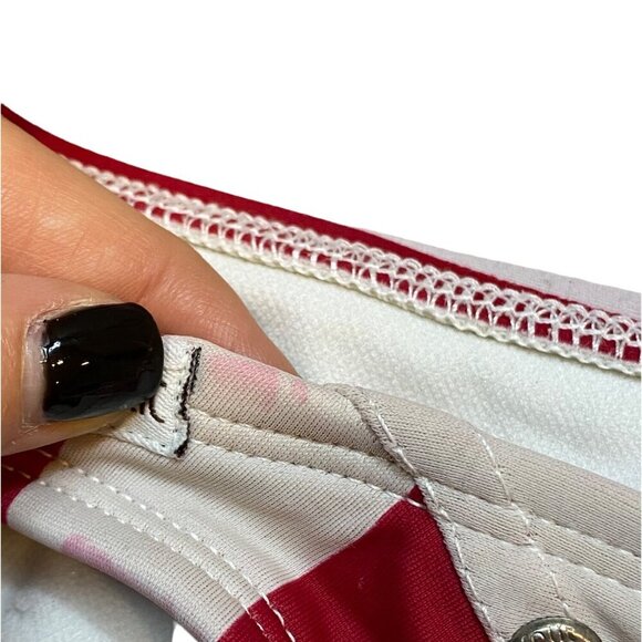 Y2K Red & White Striped Triangle Bikini Set With Tie Closures & Ring Detail By S - Picture 4 of 5